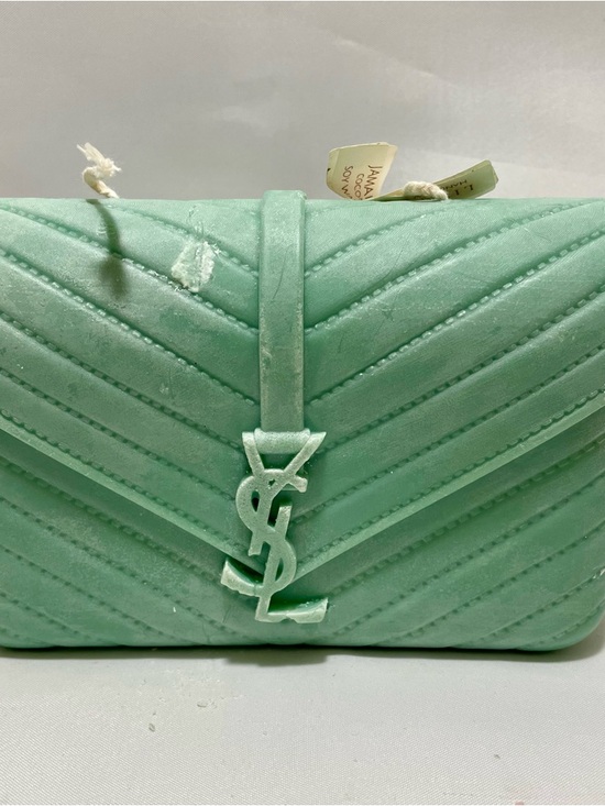 Saint Laurent Handbags - Candle - Saint Laurent Mint Green Quilted Chevron Clutch with YSL Logo, 2 Wick